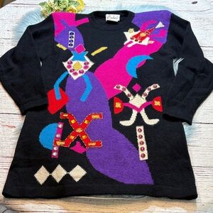 Vintage Carducci Lambswool Rabbit Hair Patterned Sweater Dress sz M